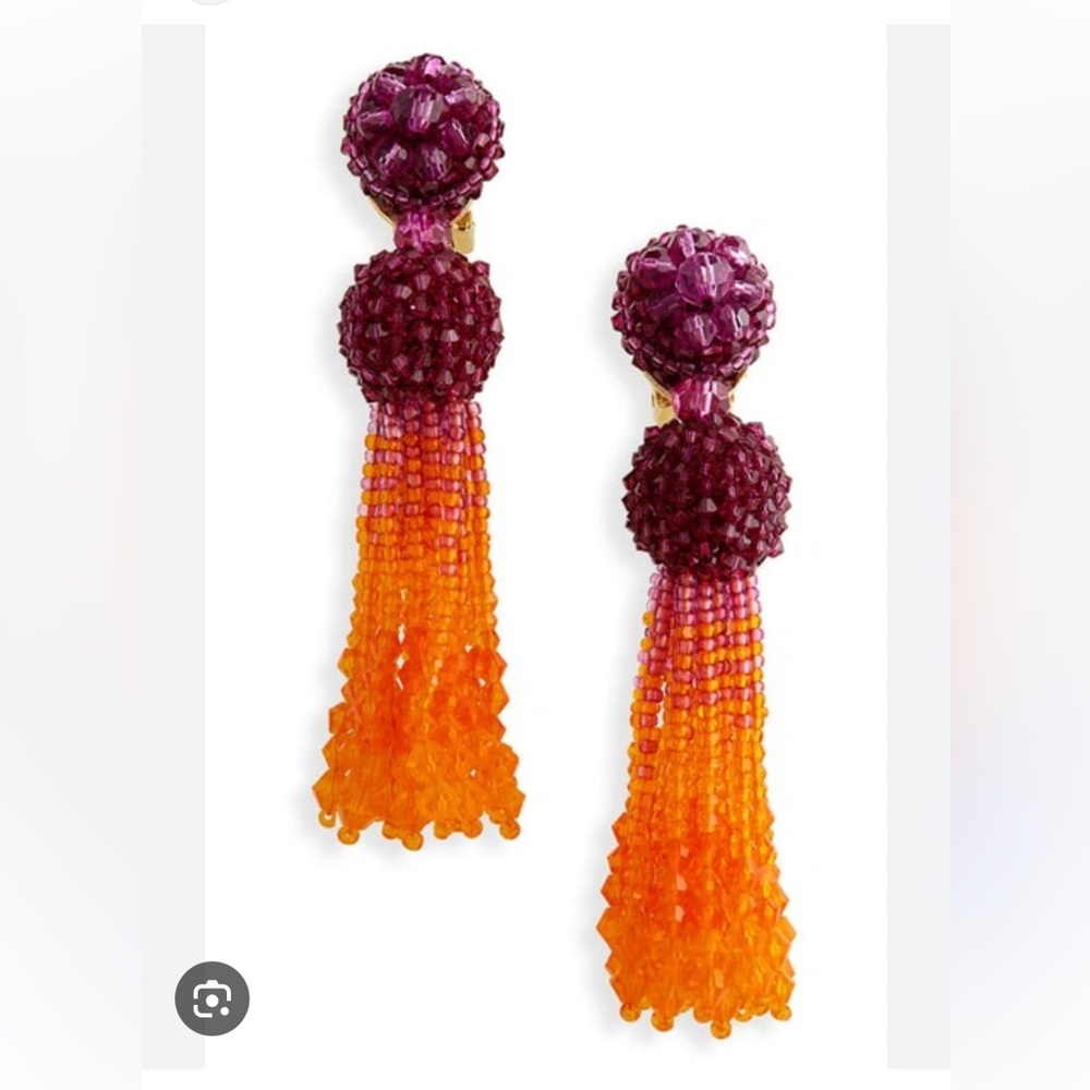 Oscar de la Renta Beaded Tassel Earrings - Purple and Orange CLIP ON*
